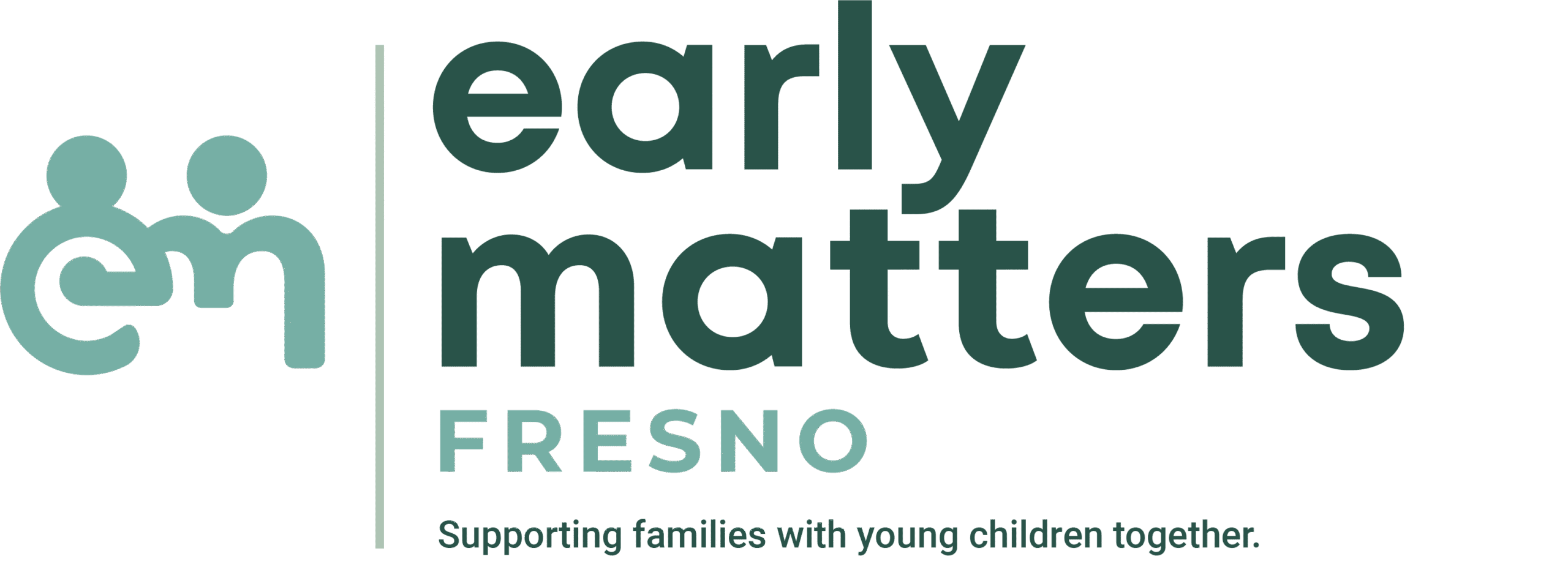 Early Matters Fresno logo with abstract figures of an adult and child on the left, and the text early matters FRESNO and Supporting families with young children together. on the right.